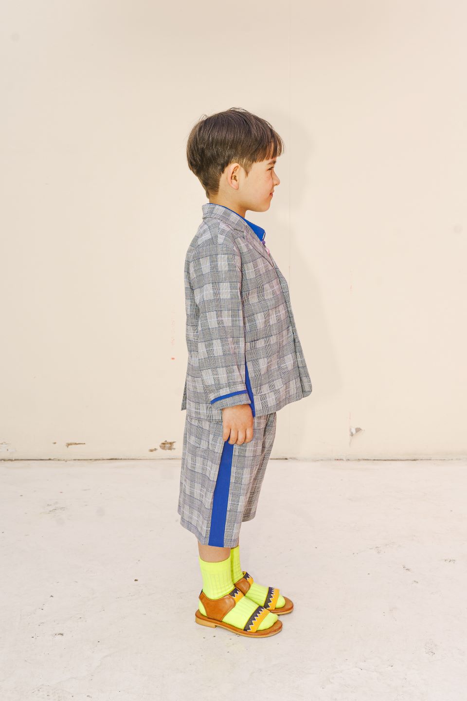 LINEN CHECK PANTS (BLUE)