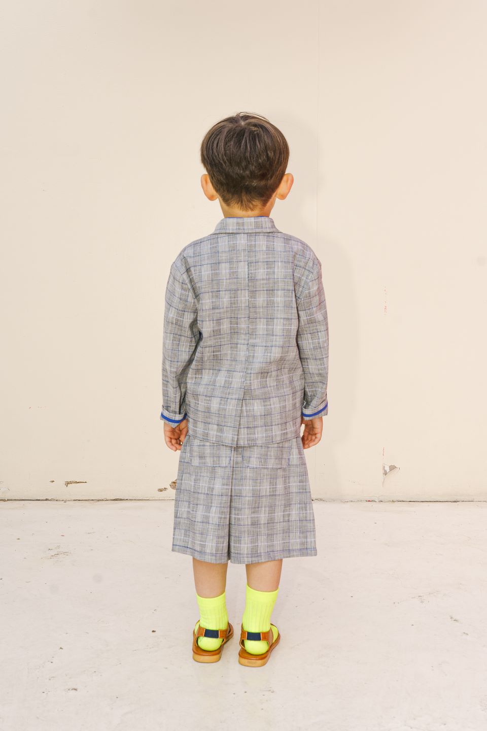 LINEN CHECK JACKET (BLUE)